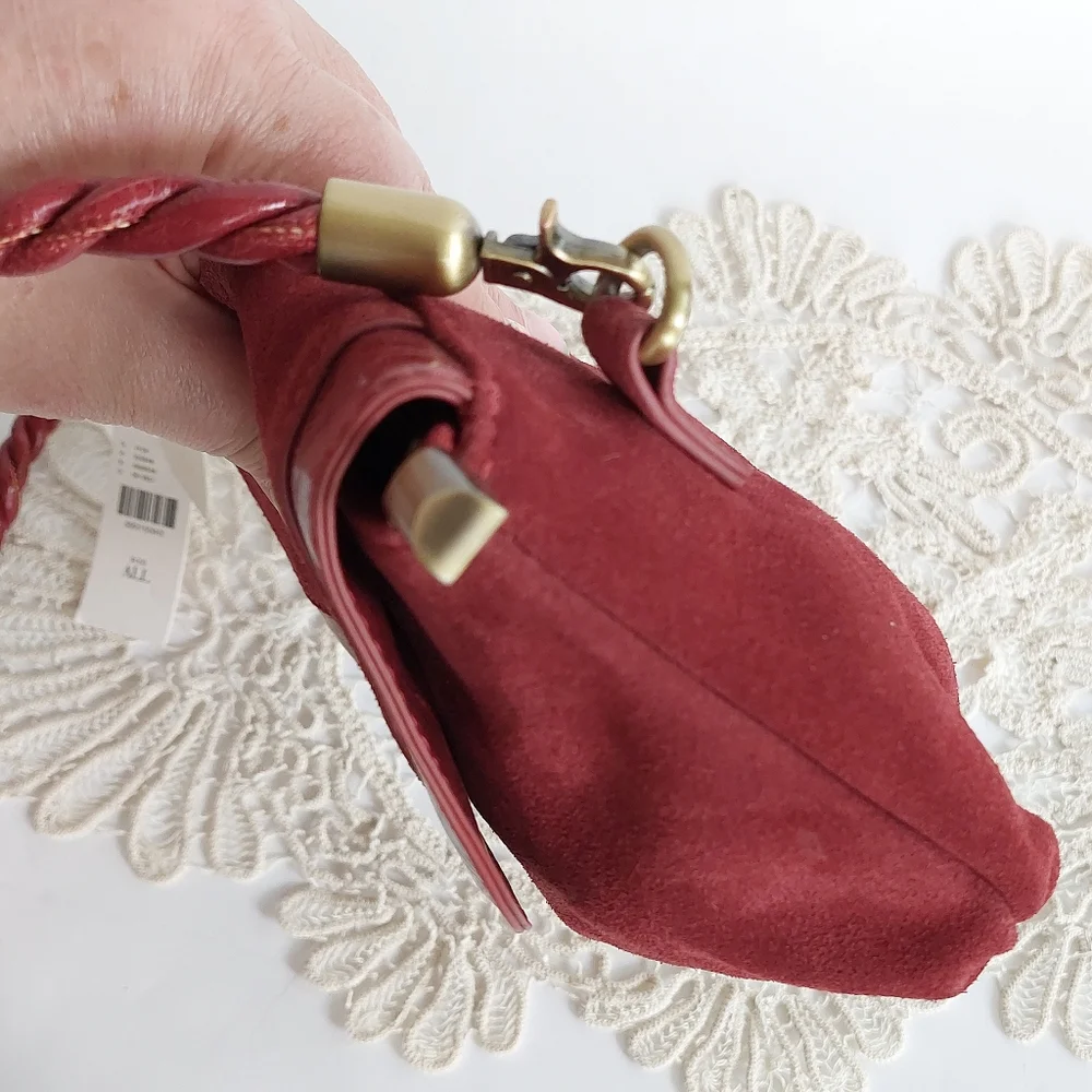 NWT Anthropologie Rust Suede and Patent Leather Pleated Crossbody/clutch - Picture 5 of 11